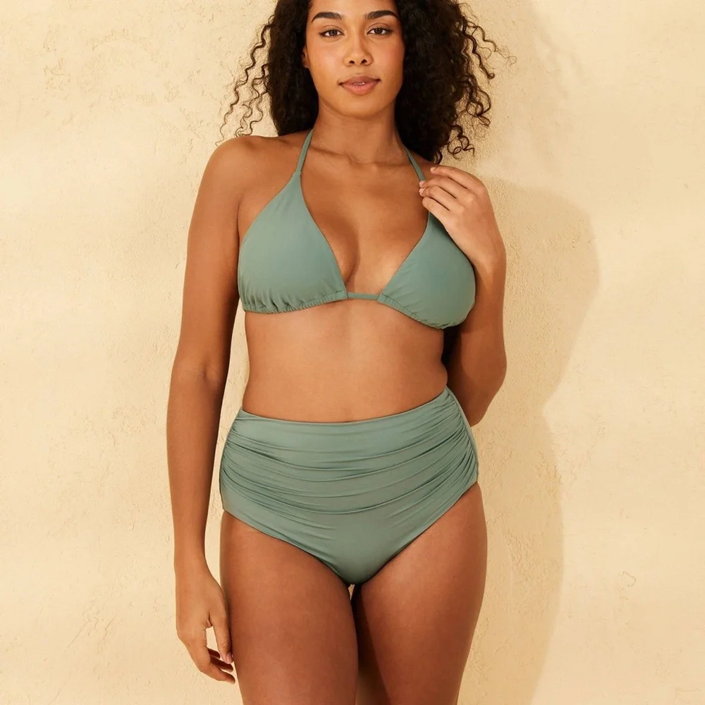 Women's Shirred High Waist Full Coverage Bikini Bottom - Shade & Shore. S. NWT